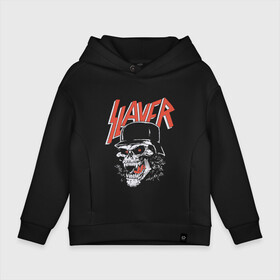 Детское худи Oversize хлопок с принтом Slayer череп в Новосибирске, френч-терри — 70% хлопок, 30% полиэстер. Мягкий теплый начес внутри —100% хлопок | боковые карманы, эластичные манжеты и нижняя кромка, капюшон на магнитной кнопке | slayer | группа | гэри холт | злость | зубы | каска | керри кинг | кости | метал | музыка | песни | пол бостаф | рок | слеар | слеер | слеяр | том арайа | трэш метал | тяжелый рок | хеви метал | язык