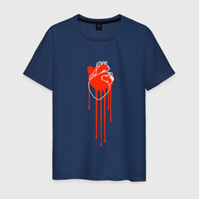 Мужская футболка хлопок с принтом Живое сердце в Новосибирске, 100% хлопок | прямой крой, круглый вырез горловины, длина до линии бедер, слегка спущенное плечо. | Тематика изображения на принте: кали | кровь | поток | сердце | стекает | струя