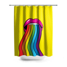 Штора 3D для ванной с принтом Pop art в Новосибирске, 100% полиэстер | плотность материала — 100 г/м2. Стандартный размер — 146 см х 180 см. По верхнему краю — пластиковые люверсы для креплений. В комплекте 10 пластиковых колец | fun | lip color | mouth | pop art | rainbow | reggae | spectrum | style | summer | teeth | yellow | веселье | губы | желтый | зубы | лето | поп арт | радуга | рот | спектр | стиль | цвет