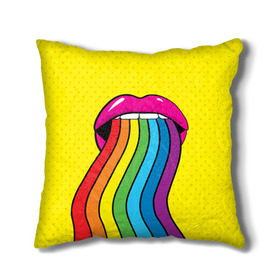 Подушка 3D с принтом Pop art в Новосибирске, наволочка – 100% полиэстер, наполнитель – холлофайбер (легкий наполнитель, не вызывает аллергию). | состоит из подушки и наволочки. Наволочка на молнии, легко снимается для стирки | fun | lip color | mouth | pop art | rainbow | reggae | spectrum | style | summer | teeth | yellow | веселье | губы | желтый | зубы | лето | поп арт | радуга | рот | спектр | стиль | цвет