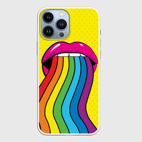 Чехол для iPhone 13 Pro Max с принтом Pop art в Новосибирске,  |  | Тематика изображения на принте: fun | lip color | mouth | pop art | rainbow | reggae | spectrum | style | summer | teeth | yellow | веселье | губы | желтый | зубы | лето | поп арт | радуга | рот | спектр | стиль | цвет