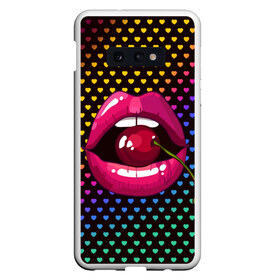 Чехол для Samsung S10E с принтом Pop art в Новосибирске, Силикон | Область печати: задняя сторона чехла, без боковых панелей | Тематика изображения на принте: cherry | colorful | fashion | funny | gesture | lips | lipstick | makeup | mouth | pop art | rainbow | style | веселый | вишенка | вишня | губы | жест | зубы | клубный | любовь | макияж | мода | помада | поп арт | прикольный | радуга | рот | стиль | страс