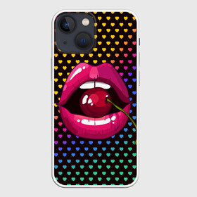 Чехол для iPhone 13 mini с принтом Pop art в Новосибирске,  |  | cherry | colorful | fashion | funny | gesture | lips | lipstick | makeup | mouth | pop art | rainbow | style | веселый | вишенка | вишня | губы | жест | зубы | клубный | любовь | макияж | мода | помада | поп арт | прикольный | радуга | рот | стиль | страс