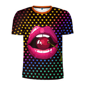 Мужская футболка 3D спортивная с принтом Pop art в Новосибирске, 100% полиэстер с улучшенными характеристиками | приталенный силуэт, круглая горловина, широкие плечи, сужается к линии бедра | Тематика изображения на принте: cherry | colorful | fashion | funny | gesture | lips | lipstick | makeup | mouth | pop art | rainbow | style | веселый | вишенка | вишня | губы | жест | зубы | клубный | любовь | макияж | мода | помада | поп арт | прикольный | радуга | рот | стиль | страс