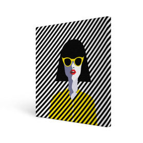 Холст квадратный с принтом Pop art girl в Новосибирске, 100% ПВХ |  | abstraction | bright | color | fashion | hair | lines | lips | pop art | rack | red | style | yellow | абстракция | губы | желтый | каре | красный | линии | мода | очки | поп арт | прическа | стиль | цвет | яркий