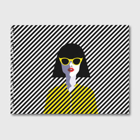 Альбом для рисования с принтом Pop art girl в Новосибирске, 100% бумага
 | матовая бумага, плотность 200 мг. | Тематика изображения на принте: abstraction | bright | color | fashion | hair | lines | lips | pop art | rack | red | style | yellow | абстракция | губы | желтый | каре | красный | линии | мода | очки | поп арт | прическа | стиль | цвет | яркий