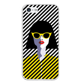 Чехол для iPhone 5/5S матовый с принтом Pop art girl в Новосибирске, Силикон | Область печати: задняя сторона чехла, без боковых панелей | Тематика изображения на принте: abstraction | bright | color | fashion | hair | lines | lips | pop art | rack | red | style | yellow | абстракция | губы | желтый | каре | красный | линии | мода | очки | поп арт | прическа | стиль | цвет | яркий