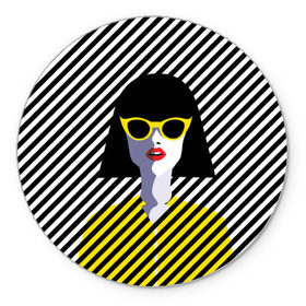 Коврик круглый с принтом Pop art girl в Новосибирске, резина и полиэстер | круглая форма, изображение наносится на всю лицевую часть | Тематика изображения на принте: abstraction | bright | color | fashion | hair | lines | lips | pop art | rack | red | style | yellow | абстракция | губы | желтый | каре | красный | линии | мода | очки | поп арт | прическа | стиль | цвет | яркий