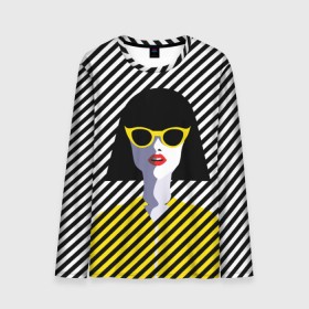 Мужской лонгслив 3D с принтом Pop art girl в Новосибирске, 100% полиэстер | длинные рукава, круглый вырез горловины, полуприлегающий силуэт | abstraction | bright | color | fashion | hair | lines | lips | pop art | rack | red | style | yellow | абстракция | губы | желтый | каре | красный | линии | мода | очки | поп арт | прическа | стиль | цвет | яркий