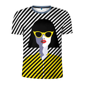 Мужская футболка 3D спортивная с принтом Pop art girl в Новосибирске, 100% полиэстер с улучшенными характеристиками | приталенный силуэт, круглая горловина, широкие плечи, сужается к линии бедра | Тематика изображения на принте: abstraction | bright | color | fashion | hair | lines | lips | pop art | rack | red | style | yellow | абстракция | губы | желтый | каре | красный | линии | мода | очки | поп арт | прическа | стиль | цвет | яркий