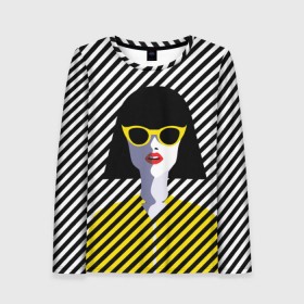 Женский лонгслив 3D с принтом Pop art girl в Новосибирске, 100% полиэстер | длинные рукава, круглый вырез горловины, полуприлегающий силуэт | abstraction | bright | color | fashion | hair | lines | lips | pop art | rack | red | style | yellow | абстракция | губы | желтый | каре | красный | линии | мода | очки | поп арт | прическа | стиль | цвет | яркий