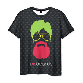 Мужская футболка 3D с принтом I like beards в Новосибирске, 100% полиэфир | прямой крой, круглый вырез горловины, длина до линии бедер | acid | background | beard | bright | club | color | face | fashion | head | hipster | male | mustache | p | pop art | style | борода | голова | горох | кислотный | клубный | лицо | мода | мужчина | очки | поп арт | стиль | усы | фон | хипстер | 