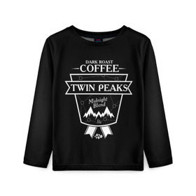 Детский лонгслив 3D с принтом Twin Peaks Coffee в Новосибирске, 100% полиэстер | длинные рукава, круглый вырез горловины, полуприлегающий силуэт
 | twin peaks | арт | купер | сериал | твин пикс | фильмы | черно белые