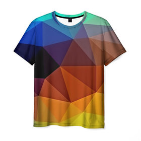 Мужская футболка 3D с принтом Цветные стёкла в Новосибирске, 100% полиэфир | прямой крой, круглый вырез горловины, длина до линии бедер | abstraction | абстракция | геометрия | грани | линии | полигоны | розовый | сочетания | текстура | треугольники