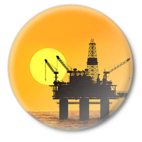 Значок с принтом Закат в Новосибирске,  металл | круглая форма, металлическая застежка в виде булавки | газ | нефть