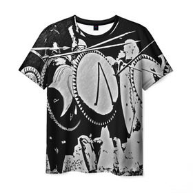 Мужская футболка 3D с принтом this is Sparta в Новосибирске, 100% полиэфир | прямой крой, круглый вырез горловины, длина до линии бедер | sparta | античность | войны | каска | копья | спарта | шлем | щиты
