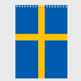 Скетчбук с принтом Флаг Швеции в Новосибирске, 100% бумага
 | 48 листов, плотность листов — 100 г/м2, плотность картонной обложки — 250 г/м2. Листы скреплены сверху удобной пружинной спиралью | Тематика изображения на принте: flag | sverige | sweden | флаг | швеция