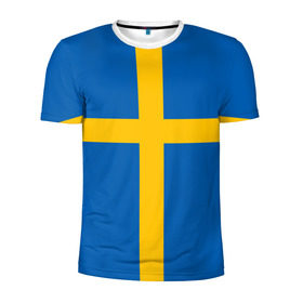 Мужская футболка 3D спортивная с принтом Флаг Швеции в Новосибирске, 100% полиэстер с улучшенными характеристиками | приталенный силуэт, круглая горловина, широкие плечи, сужается к линии бедра | Тематика изображения на принте: flag | sverige | sweden | флаг | швеция