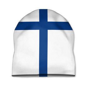 Шапка 3D с принтом Флаг Финляндии в Новосибирске, 100% полиэстер | универсальный размер, печать по всей поверхности изделия | finland | flag | suomi | финляндия | флаг