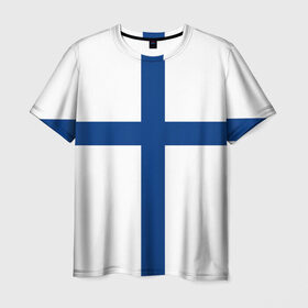 Мужская футболка 3D с принтом Флаг Финляндии в Новосибирске, 100% полиэфир | прямой крой, круглый вырез горловины, длина до линии бедер | finland | flag | suomi | финляндия | флаг
