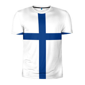 Мужская футболка 3D спортивная с принтом Флаг Финляндии в Новосибирске, 100% полиэстер с улучшенными характеристиками | приталенный силуэт, круглая горловина, широкие плечи, сужается к линии бедра | finland | flag | suomi | финляндия | флаг