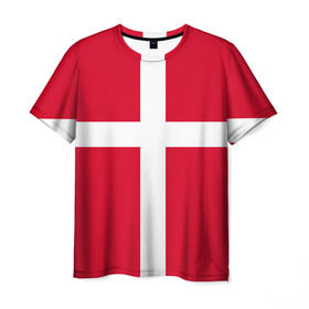 Мужская футболка 3D с принтом Флаг Дании в Новосибирске, 100% полиэфир | прямой крой, круглый вырез горловины, длина до линии бедер | Тематика изображения на принте: danmark | denmark | flag | дания | флаг