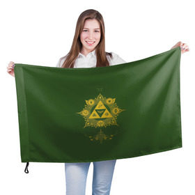 Флаг 3D с принтом The Legend of Zelda в Новосибирске, 100% полиэстер | плотность ткани — 95 г/м2, размер — 67 х 109 см. Принт наносится с одной стороны | Тематика изображения на принте: breath of the wild | зельда | земля хайрул | линк