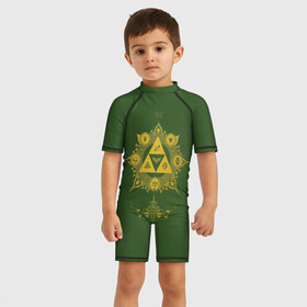 Детский купальный костюм 3D с принтом The Legend of Zelda в Новосибирске, Полиэстер 85%, Спандекс 15% | застежка на молнии на спине | breath of the wild | зельда | земля хайрул | линк