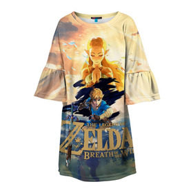 Детское платье 3D с принтом The Legend of Zelda в Новосибирске, 100% полиэстер | прямой силуэт, чуть расширенный к низу. Круглая горловина, на рукавах — воланы | Тематика изображения на принте: breath of the wild | the legend of zelda