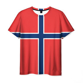 Мужская футболка 3D с принтом Флаг Норвегии в Новосибирске, 100% полиэфир | прямой крой, круглый вырез горловины, длина до линии бедер | Тематика изображения на принте: flag | norge | norway | норвегия | флаг