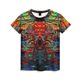 Женская футболка 3D с принтом psychedelic в Новосибирске, 100% полиэфир ( синтетическое хлопкоподобное полотно) | прямой крой, круглый вырез горловины, длина до линии бедер | abstraction | color | spray | абстракция | волны | краска | краски | линии | оптические | полосы | разводы | узоры | фрактал | цветные