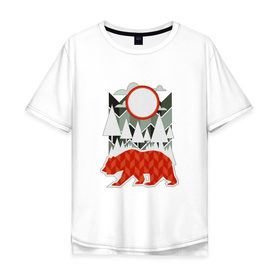 Мужская футболка хлопок Oversize с принтом Осторожно, медведь в Новосибирске, 100% хлопок | свободный крой, круглый ворот, “спинка” длиннее передней части | геометрические | геометрия | деревья | дорожный | животное | зверь | знак | медведь | мишка | облака | рисунок | треугольники | фигуры