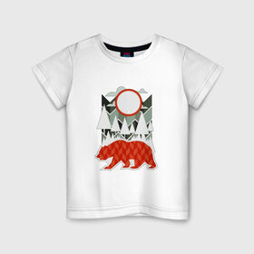 Детская футболка хлопок с принтом Осторожно, медведь в Новосибирске, 100% хлопок | круглый вырез горловины, полуприлегающий силуэт, длина до линии бедер | Тематика изображения на принте: геометрические | геометрия | деревья | дорожный | животное | зверь | знак | медведь | мишка | облака | рисунок | треугольники | фигуры