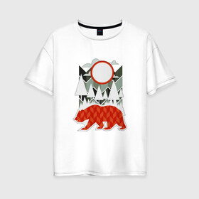 Женская футболка хлопок Oversize с принтом Осторожно медведь в Новосибирске, 100% хлопок | свободный крой, круглый ворот, спущенный рукав, длина до линии бедер
 | геометрические | геометрия | деревья | дорожный | животное | зверь | знак | медведь | мишка | облака | рисунок | треугольники | фигуры