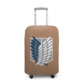 Чехол для чемодана 3D с принтом Атака Титанов (эмблема) #3 в Новосибирске, 86% полиэфир, 14% спандекс | двустороннее нанесение принта, прорези для ручек и колес | attack on titan | shingeki no kyojin | атака титанов | белый | коричневый | серый | синий | эмблема разведчиков