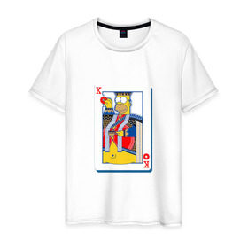 Мужская футболка хлопок с принтом Гомер Король в Новосибирске, 100% хлопок | прямой крой, круглый вырез горловины, длина до линии бедер, слегка спущенное плечо. | homer | king | poker | simpsons | барт | гомер | карты | король | мульт | мультфильм | покер | симпсоны