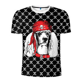 Мужская футболка 3D спортивная с принтом Пудель пират в Новосибирске, 100% полиэстер с улучшенными характеристиками | приталенный силуэт, круглая горловина, широкие плечи, сужается к линии бедра | animal | dog | pet | puppy | skull | арт | животные | пес | пират | пудель | собаки | текстура | череп