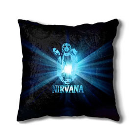 Подушка 3D с принтом Группа Nirvana в Новосибирске, наволочка – 100% полиэстер, наполнитель – холлофайбер (легкий наполнитель, не вызывает аллергию). | состоит из подушки и наволочки. Наволочка на молнии, легко снимается для стирки | kurt cobain | nirvana | вечная память | гитара | гранж | кумир | курт кобейн | лучи | микрофон | музыкант | надпись | нирвана | певец | рок | свет