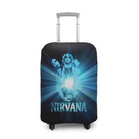 Чехол для чемодана 3D с принтом Группа Nirvana в Новосибирске, 86% полиэфир, 14% спандекс | двустороннее нанесение принта, прорези для ручек и колес | kurt cobain | nirvana | вечная память | гитара | гранж | кумир | курт кобейн | лучи | микрофон | музыкант | надпись | нирвана | певец | рок | свет