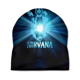 Шапка 3D с принтом Группа Nirvana в Новосибирске, 100% полиэстер | универсальный размер, печать по всей поверхности изделия | kurt cobain | nirvana | вечная память | гитара | гранж | кумир | курт кобейн | лучи | микрофон | музыкант | надпись | нирвана | певец | рок | свет