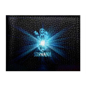 Обложка для студенческого билета с принтом Группа Nirvana в Новосибирске, натуральная кожа | Размер: 11*8 см; Печать на всей внешней стороне | kurt cobain | nirvana | вечная память | гитара | гранж | кумир | курт кобейн | лучи | микрофон | музыкант | надпись | нирвана | певец | рок | свет