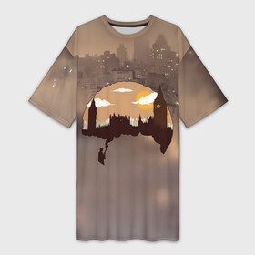 Платье-футболка 3D с принтом Шерлок Холмс Лондон в Новосибирске,  |  | актер | англия | бенедикт камбербэтч | биг бен | ватсон | великобритания | город | дома | дым | закат | королевство | лицо | лондон | мариарти | сериал | телесериал | трафарет | туманный альбион | улицы