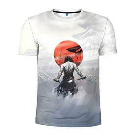 Мужская футболка 3D спортивная с принтом Японский самурай в Новосибирске, 100% полиэстер с улучшенными характеристиками | приталенный силуэт, круглая горловина, широкие плечи, сужается к линии бедра | Тематика изображения на принте: ниндзя | самурай | япония