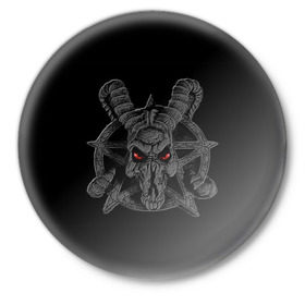 Значок с принтом Пентаграмма в Новосибирске,  металл | круглая форма, металлическая застежка в виде булавки | антихрист | дьявол | козел | пентаграмма