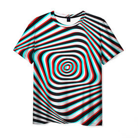 Мужская футболка 3D с принтом RGB optical в Новосибирске, 100% полиэфир | прямой крой, круглый вырез горловины, длина до линии бедер | абстракция | волны | краска | линии | оптические | полосы | разводы | узоры | фрактал | цветные