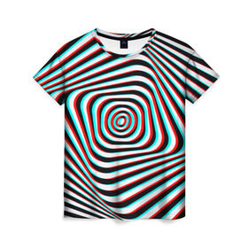 Женская футболка 3D с принтом RGB optical в Новосибирске, 100% полиэфир ( синтетическое хлопкоподобное полотно) | прямой крой, круглый вырез горловины, длина до линии бедер | абстракция | волны | краска | линии | оптические | полосы | разводы | узоры | фрактал | цветные