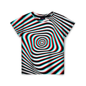 Детская футболка 3D с принтом RGB optical в Новосибирске, 100% гипоаллергенный полиэфир | прямой крой, круглый вырез горловины, длина до линии бедер, чуть спущенное плечо, ткань немного тянется | абстракция | волны | краска | линии | оптические | полосы | разводы | узоры | фрактал | цветные