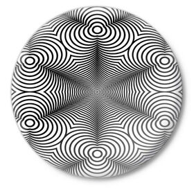 Значок с принтом Оптический pattern в Новосибирске,  металл | круглая форма, металлическая застежка в виде булавки | абстракция | волны | линии | оптические | полосы | разводы | узоры | фрактал