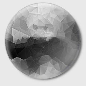 Значок с принтом Polygon gray в Новосибирске,  металл | круглая форма, металлическая застежка в виде булавки | Тематика изображения на принте: abstraction | polygon | абстракция | грань | краски | кубик | кубики | линии | мозаика | ребро | текстура | узор