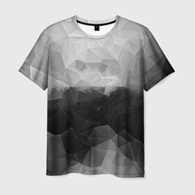 Мужская футболка 3D с принтом Polygon gray в Новосибирске, 100% полиэфир | прямой крой, круглый вырез горловины, длина до линии бедер | abstraction | polygon | абстракция | грань | краски | кубик | кубики | линии | мозаика | ребро | текстура | узор